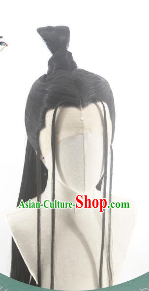 Handmade China Cosplay Young Childe Black Wigs Traditional Hanfu Knight Hairpieces Ancient Swordsman Headdress