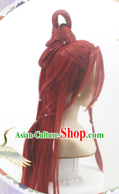 Chinese Cosplay Swordswoman Hair Accessories Ancient Female Knight Red Wigs Headwear Traditional Hanfu Qin Dynasty Hairpieces