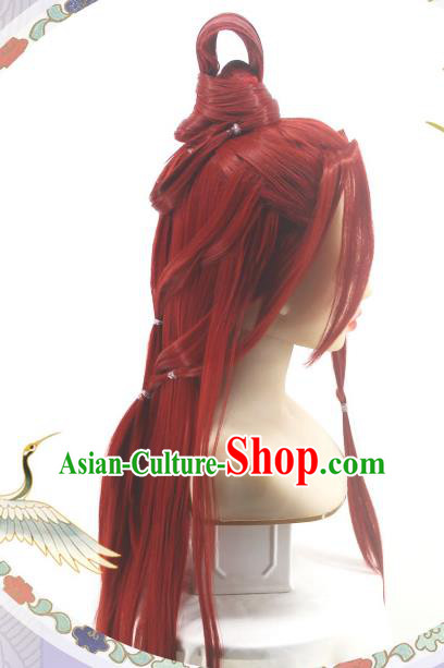 Chinese Cosplay Swordswoman Hair Accessories Ancient Female Knight Red Wigs Headwear Traditional Hanfu Qin Dynasty Hairpieces