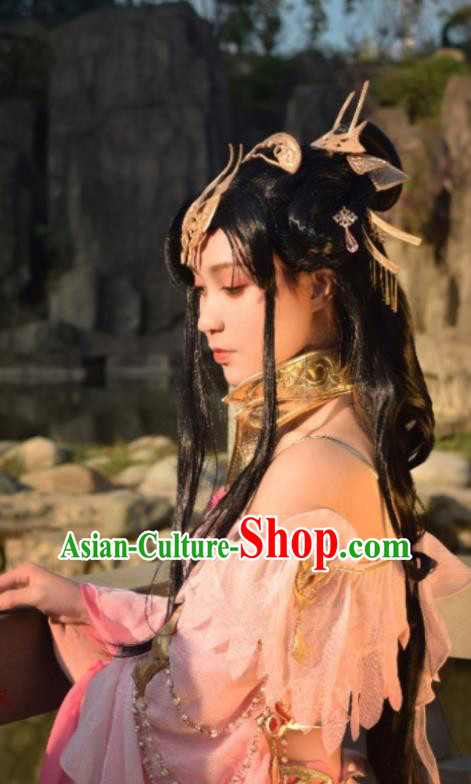 Chinese Cosplay Fairy Princess Hair Accessories Ancient Swordswoman Wigs Headwear Traditional Hanfu Young Beauty Hairpieces
