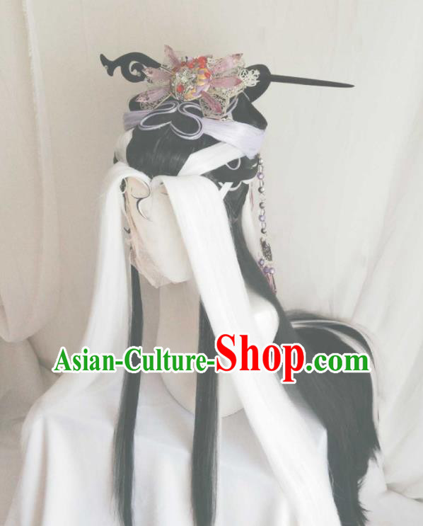 Chinese Traditional Puppet Show Demon Queen Hairpieces Cosplay Goddess Hair Accessories Ancient Empress Wigs and Hair Crown Headwear