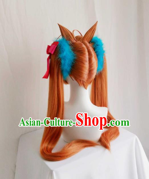 Top Cosplay Orange Wigs Hairpieces Cartoon Young Lady Headdress Magic Girl Hair Accessories