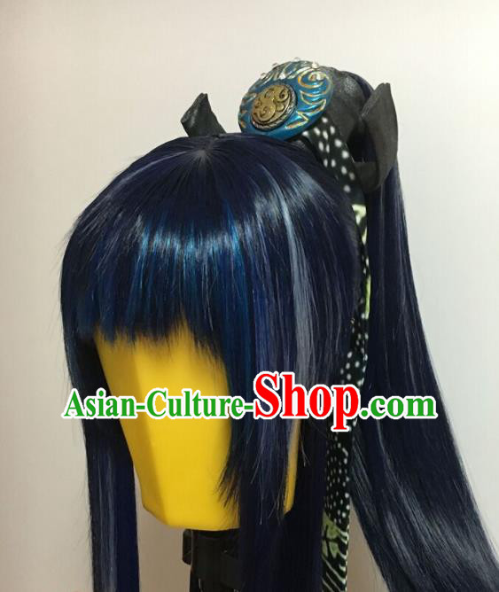 Handmade China Traditional Puppet Show Young Hero Hairpieces Ancient Hero Headdress Cosplay Swordsman Jian Wuji Wigs and Hair Crown