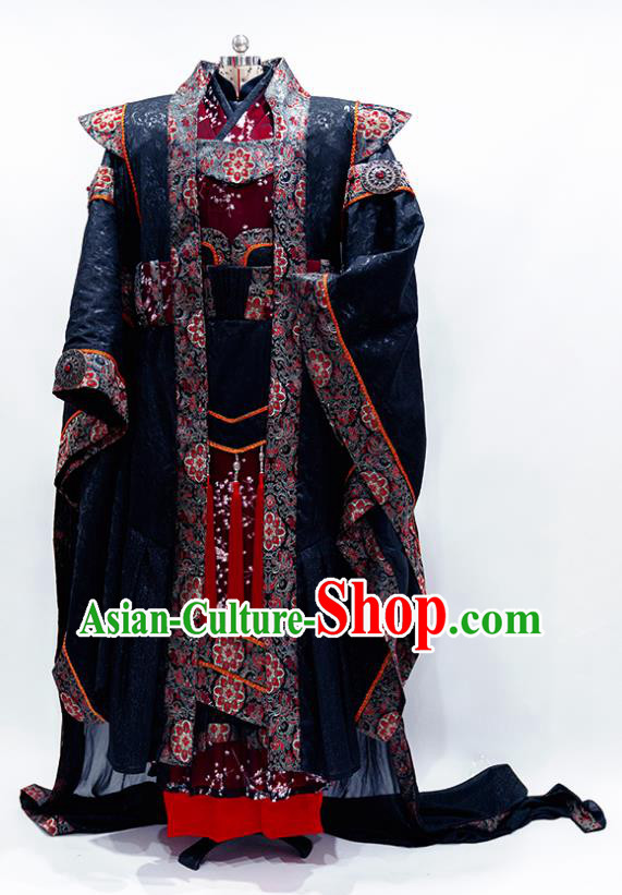 Custom China Cosplay Monarch Black Outfits Puppet Show Emperor Shangguan Hongxin Clothing Ancient Royal Highness Garment Costumes