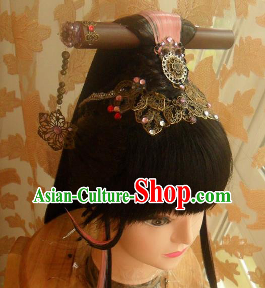 Chinese Cosplay Princess Hair Accessories Ancient Fairy Bangs Wigs and Hair Crown Headwear Traditional Puppet Show Bin Ruomin Hairpieces