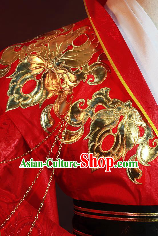 China Ancient Emperor Red Clothing Traditional Wedding Garment Costumes Cosplay Demon King Apparels