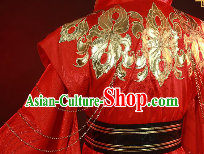 China Ancient Emperor Red Clothing Traditional Wedding Garment Costumes Cosplay Demon King Apparels