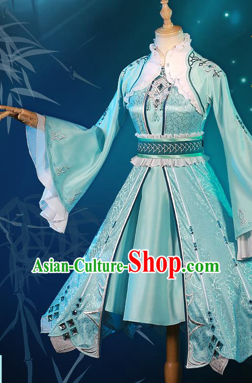 Custom Halloween Swordswoman Clothing Cosplay Female Warrior Garment Costumes Game Dou Luo Da Lu Young Lady Blue Dress