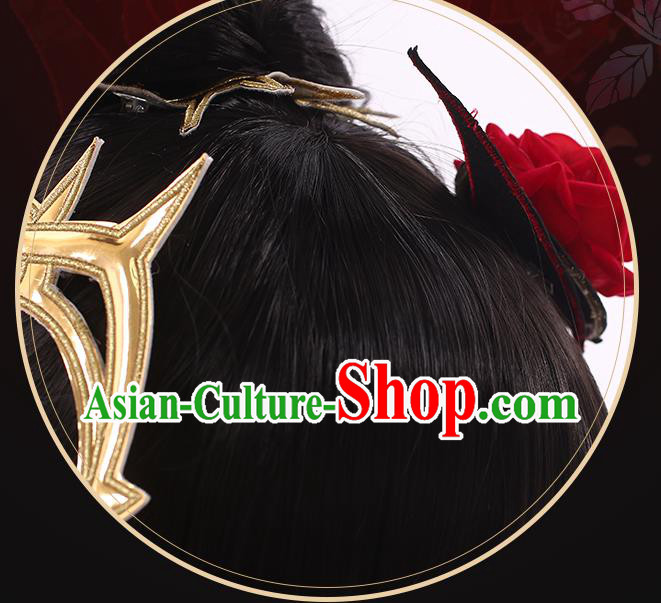 Handmade Traditional Game Princess Hair Accessories Cosplay Fairy Hairpieces Demon Woman Black Wigs