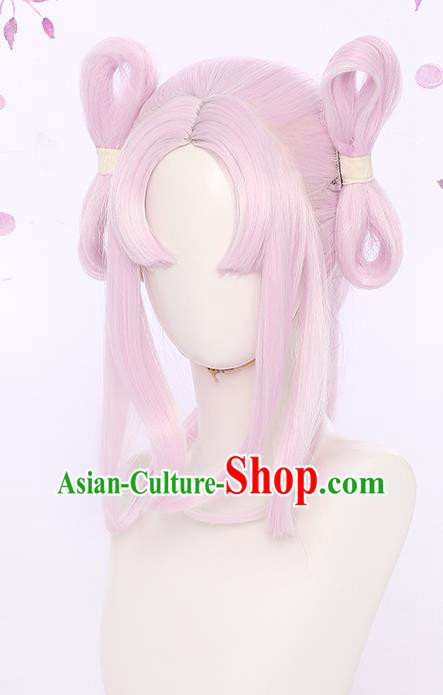 Handmade Ancient Moon Fairy Pink Wigs Traditional Game Young Lady Hair Accessories Cosplay Goddess Chang E Hairpieces