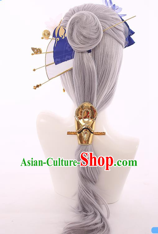 Handmade Demon Angel Grey Wigs Traditional Game Princess Hair Accessories Cosplay Fairy Hairpieces