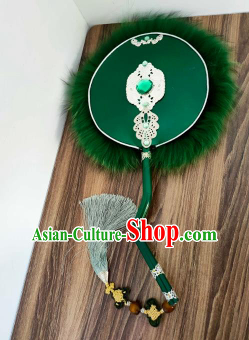Custom Chinese Cosplay Performance Green Circular Fan Puppet Show Fans Props Handmade Swordsman Fan Accessories