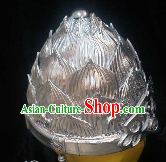 Chinese Traditional Puppet Show Monk Lotus Hair Crown Ancient Bonze Hair Accessories Handmade Cosplay Swordsman Hat Headwear