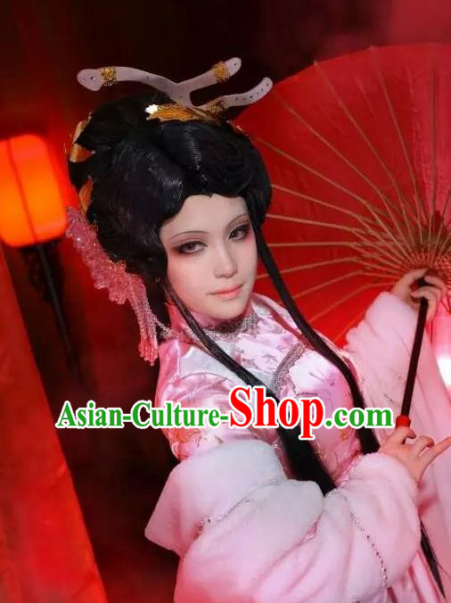 China Traditional Puppet Show Han Yancui Hair Accessories Cosplay Goddess Hairpieces Ancient Imperial Consort Wigs Hairpins Headdress