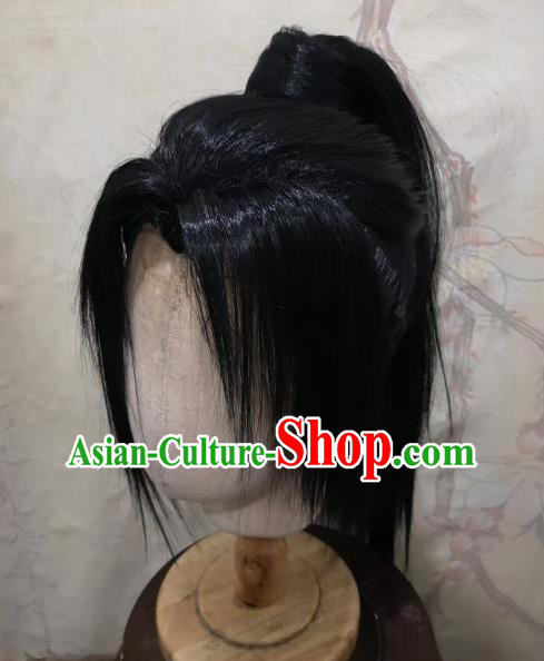 Chinese Qin Dynasty Young Hero Black Wigs Headdress Ancient Knight Hair Accessories Handmade Cosplay Swordsman Hairpieces