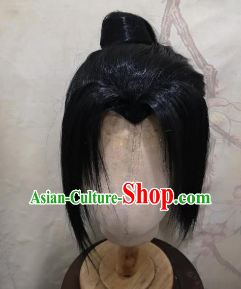 Chinese Qin Dynasty Young Hero Black Wigs Headdress Ancient Knight Hair Accessories Handmade Cosplay Swordsman Hairpieces