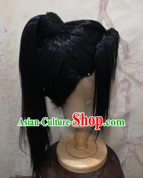 Chinese Qin Dynasty Young Hero Black Wigs Headdress Ancient Knight Hair Accessories Handmade Cosplay Swordsman Hairpieces