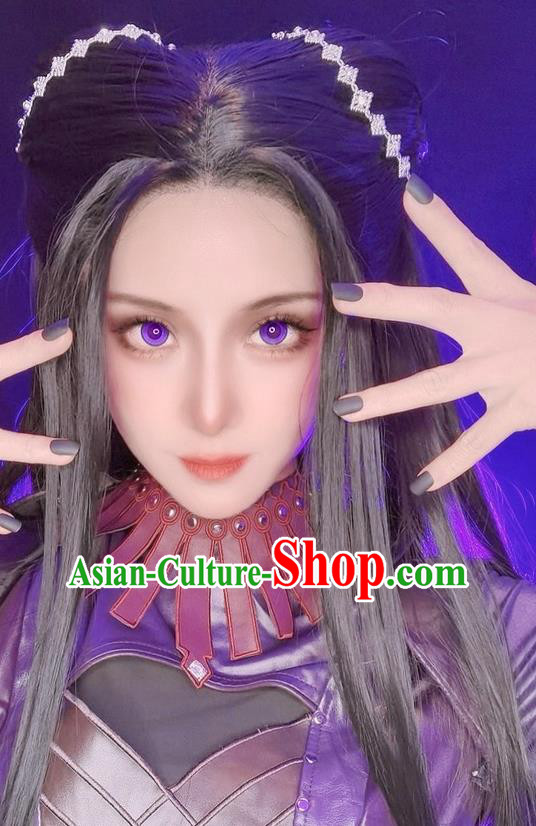 China Cosplay Moon Goddess Front Lace Wigs Headwear Ancient Palace Lady Hairpieces Traditional Classical Dance Hair Accessories