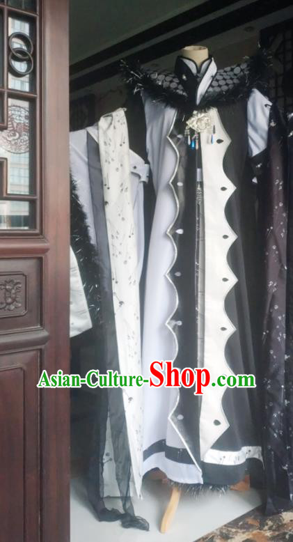 China Cosplay Swordsman Apparels Ancient Royal Highness White Robe Clothing Traditional Puppet Show Nangong Hen Garment Costumes