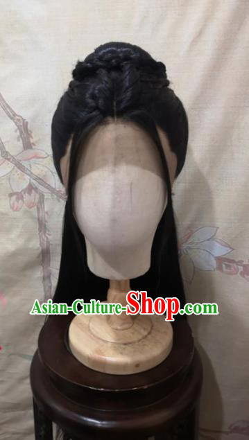 China Traditional Drama The Untamed Jiang Yanli Hair Accessories Cosplay Swordswoman Front Lace Wigs Headwear Ancient Young Lady Hairpieces