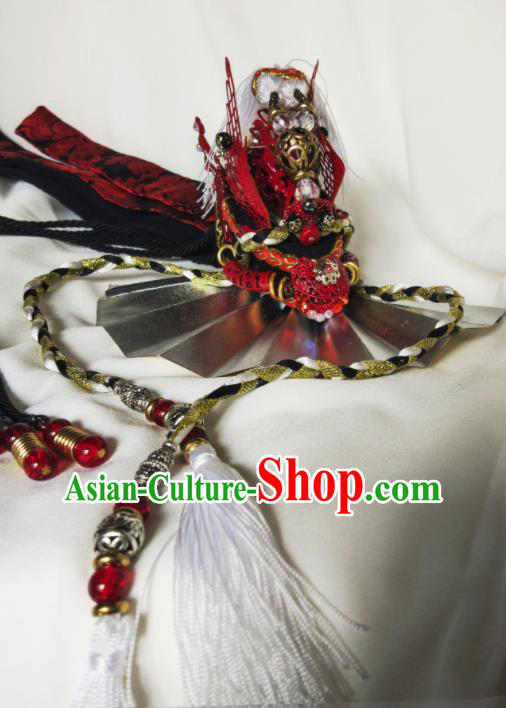 Chinese Cosplay Swordsman Red Hairdo Crown Traditional Puppet Show Royal King Headdress Ancient Prince Hair Accessories