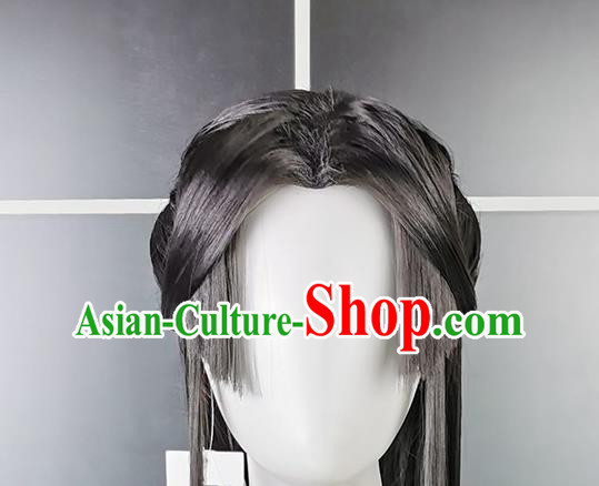China Cosplay Penglai Princess Black Wigs Headwear Ancient Young Lady Hairpieces Traditional Hanfu Swordswoman Hair Accessories