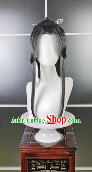 Chinese Cosplay Noble Childe Hairpieces Traditional Hanfu Young Hero Black Wigs and Hairpin Headdress Ancient Swordsman Hair Accessories