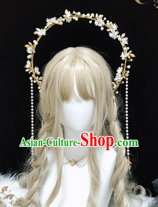 Handmade Halloween Performance Hair Accessories Baroque Queen Daisy Chaplet Headdress Cosplay Goddess Royal Crown