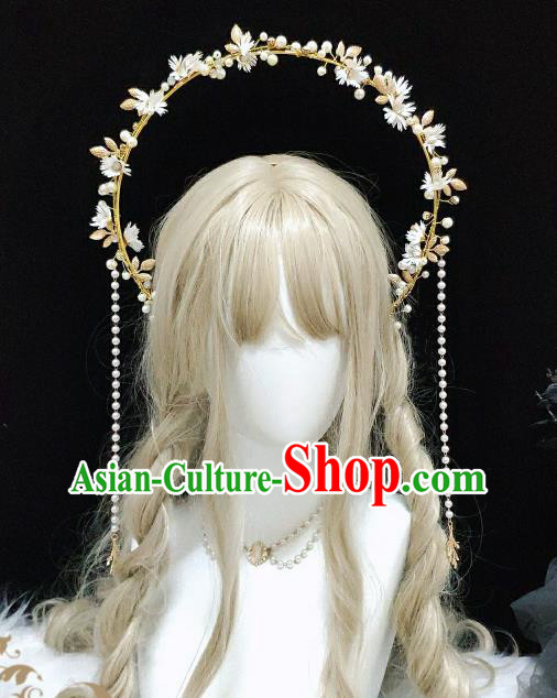 Handmade Halloween Performance Hair Accessories Baroque Queen Daisy Chaplet Headdress Cosplay Goddess Royal Crown