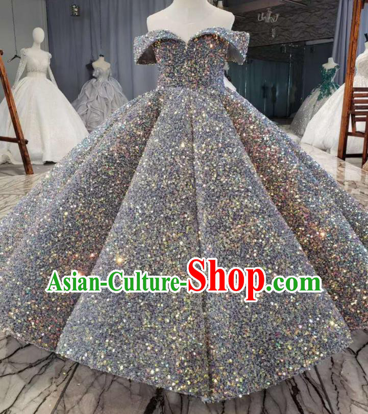 Custom Compere Garment Costumes Girl Stage Show Fashion Children Catwalks Clothing Princess Grey Full Dress