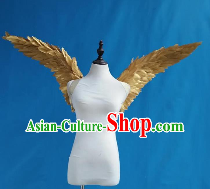 Top Halloween Catwalks Back Decorations Cosplay Angel Props Opening Dance Golden Feather Wings Brazilian Parade Accessories