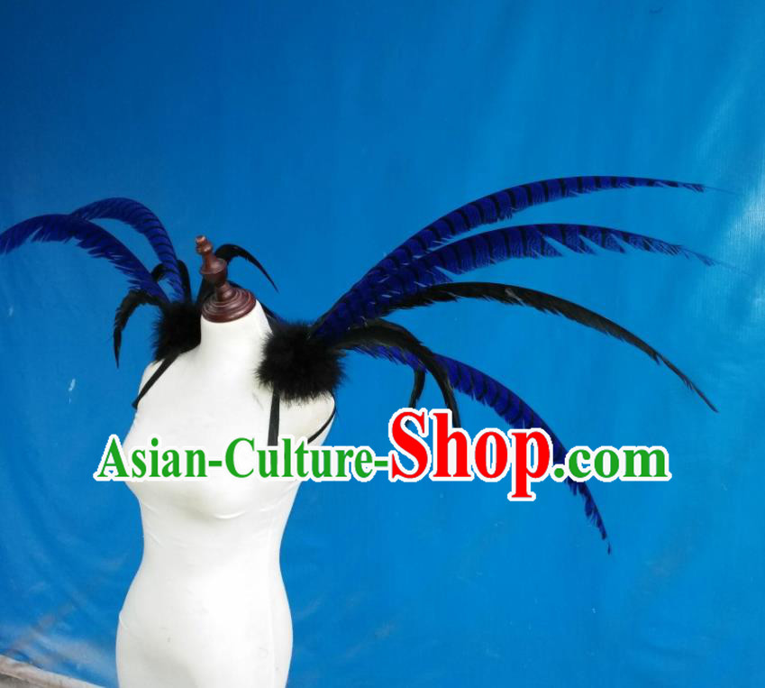 Top Brazilian Parade Accessories Halloween Catwalks Shoulder Decorations Cosplay Angel Props Opening Dance Blue Feather Wings