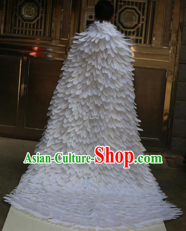 Custom Cosplay Angel White Feathers Cloak Catwalks Fashion Performance Mantle Halloween Stage Show Clothing