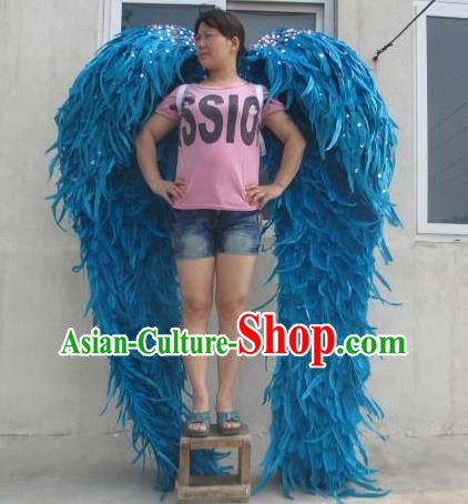 Top Opening Dance Back Accessories Halloween Cosplay Performance Decorations Miami Angel Catwalks Giant Props Stage Show Deluxe Blue Feather Wings