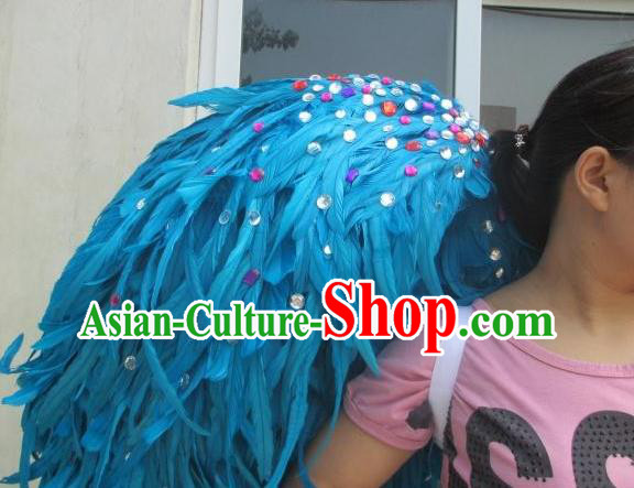 Top Opening Dance Back Accessories Halloween Cosplay Performance Decorations Miami Angel Catwalks Giant Props Stage Show Deluxe Blue Feather Wings