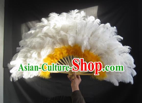 Handmade Samba Dance Fans Rio Carnival Deluxe White Feather Fan Catwalks Props Stage Performance Folding Fan
