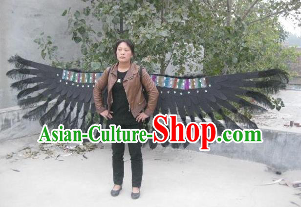 Top Halloween Cosplay Devil Accessories Brazil Parade Back Decorations Miami Catwalks Deluxe Black Feather Props Stage Show Giant Angel Wings
