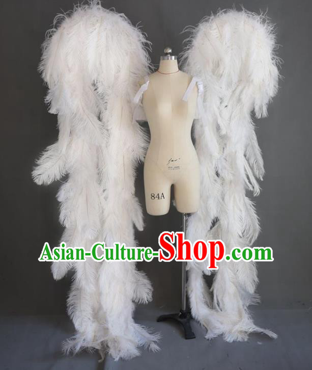 Top Brazil Parade Back Decorations Catwalks Deluxe White Ostrich Feather Props Stage Show Giant Wings Cosplay Angel Accessories