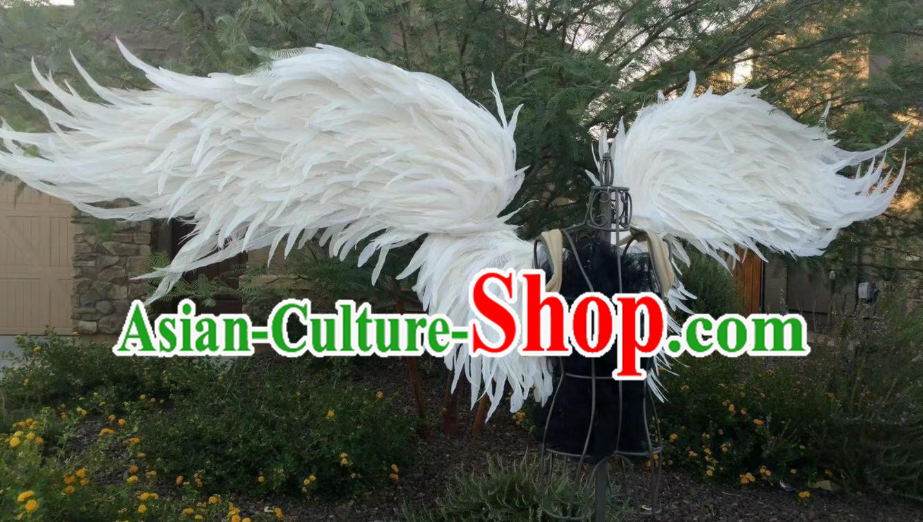 Top Catwalks Deluxe White Feather Props Stage Show Electric Telescopic Wings Cosplay Angel Accessories Brazil Parade Back Decorations