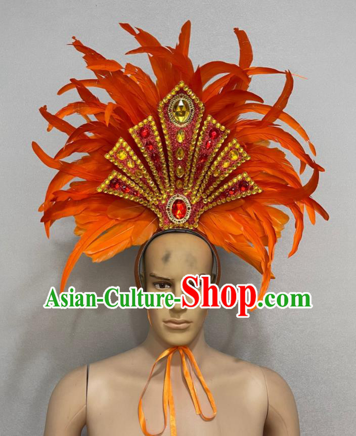 Custom Samba Dance Hair Accessories Opening Dance Deluxe Orange Feather Hair Crown Halloween Performance Headdress Brazil Parade Giant Hat