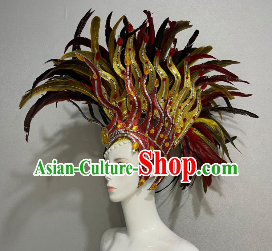 Custom Brazil Parade Giant Red Hat Samba Dance Hair Accessories Halloween Catwalks Feather Hair Crown Opening Dance Headdress