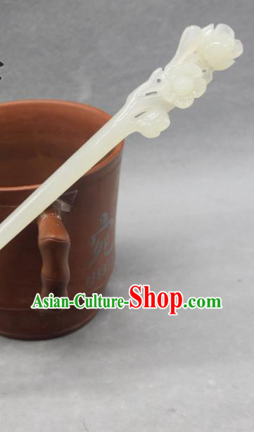 China Traditional Hair Accessories Cheongsam Headpiece Ancient Palace Lady Hair Stick Handmade Jade Carving Plum Blossom Hairpin