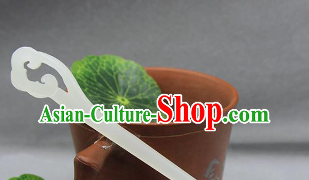 China Cheongsam Headpiece Ancient Swordswoman Hair Stick Handmade Jade Carving Cloud Hairpin Traditional Hair Accessories