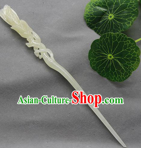 China Ancient Hanfu Hair Stick Classical Jade Mangnolia Headpiece Handmade Carving Hairpin Traditional Cheongsam Hair Accessories