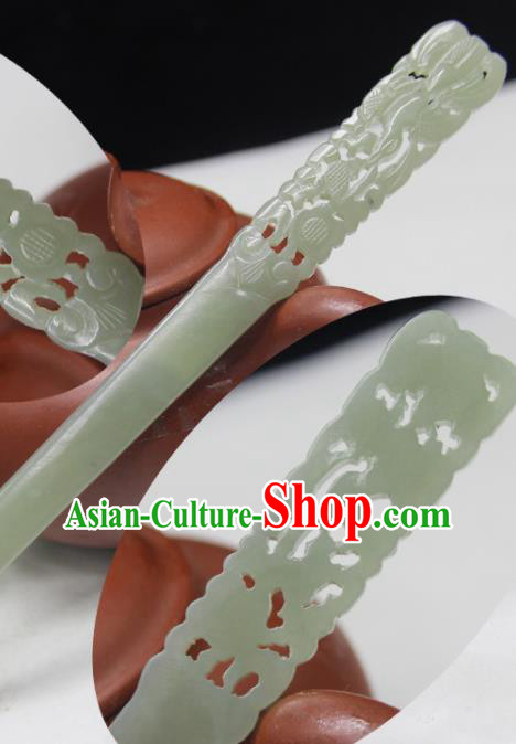 China Traditional Hair Accessories Qing Dynasty Imperial Consort Hair Stick Ancient Court Woman Headwear Handmade Jade Carving Hairpin