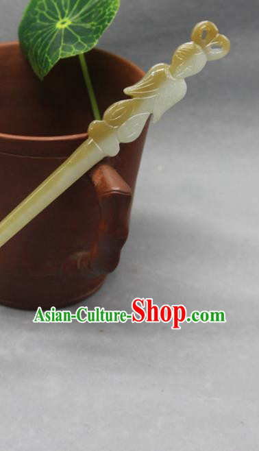 China Classical Headpiece Handmade Jade Carving Fairy Hairpin Traditional Hair Accessories Ancient Princess Hair Stick