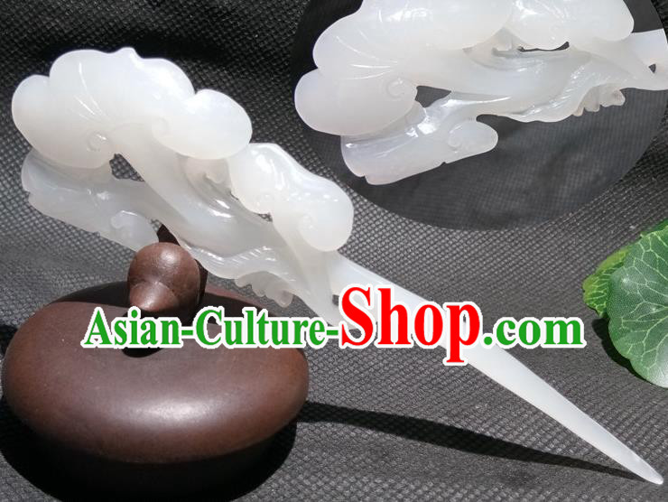 China Classical White Jade Headpiece Handmade Carving Hairpin Traditional Cheongsam Hair Accessories National Women Hair Stick