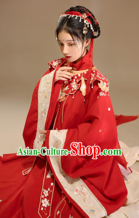 China Traditional Wedding Red Hanfu Dress Attire Ancient Princess Clothing Ming Dynasty Bride Garment Costumes for Women