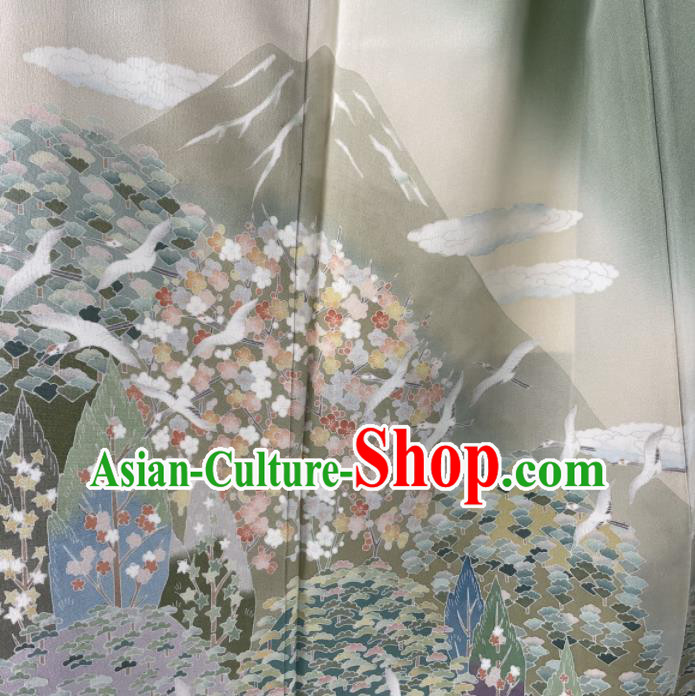 Japanese Traditional Clothing Classical Flowers Pattern Tsukesage Kimono Costume Court Woman Green Yukata Dress