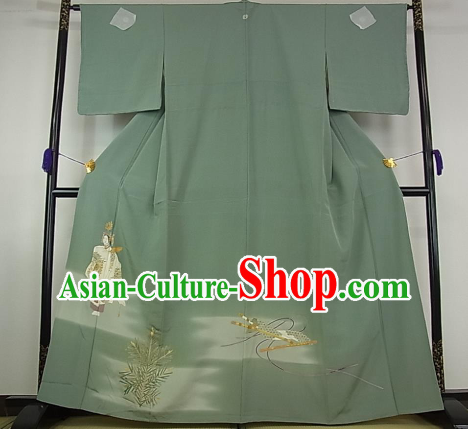 Japanese Female Green Yukata Dress Traditional Festival Clothing Classical Palace Lady Pattern Tsukesage Kimono